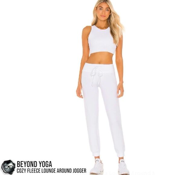 BEYOND YOGA COZY FLEECE LOUNGE AROUND MIDI JOGGER SWEATPANTS IN WHITE MODAL XL - Picture 9 of 10